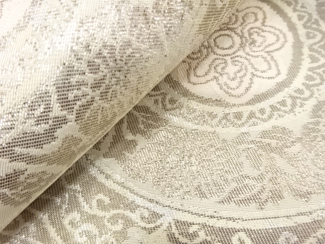  アンティーク　服部織物製　こはく錦　絵皿模様織り出し袋帯（材料）